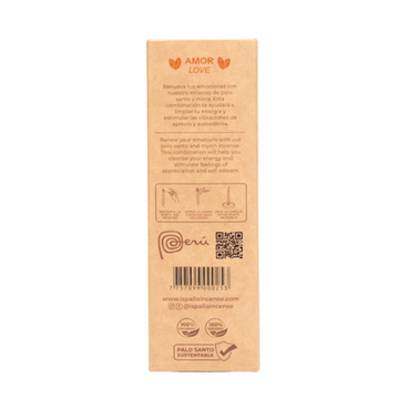Back of aIspalla Palo Santo & Myrrh Incese packaging with text and branding on a white background